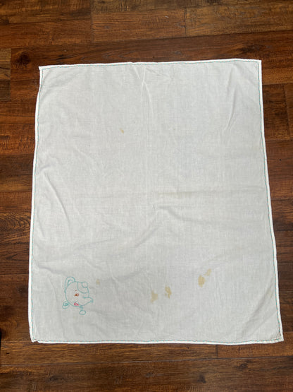 Vintage Linens - Pair of Tea Towels - Anthropomorphic Embroidery - Plates, Teacups, and Teapot