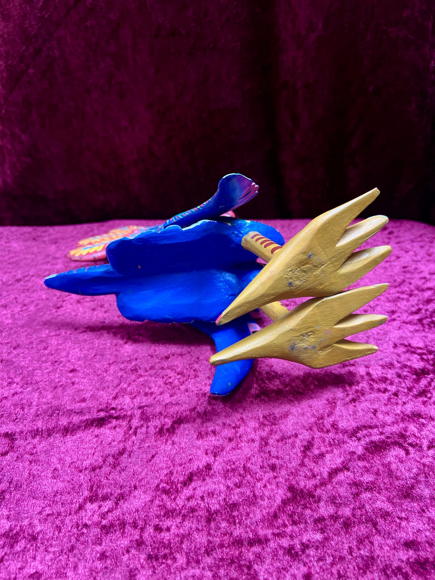 Vintage Carved Wood Blue Rooster Figure - Hand Painted Alebrije Mexican Folk Art