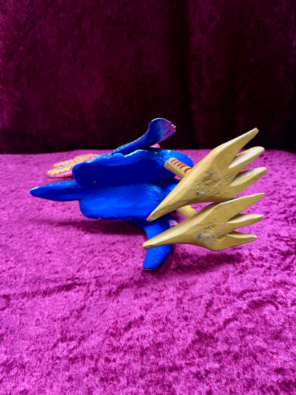 Vintage Carved Wood Blue Rooster Figure - Hand Painted Alebrije Mexican Folk Art