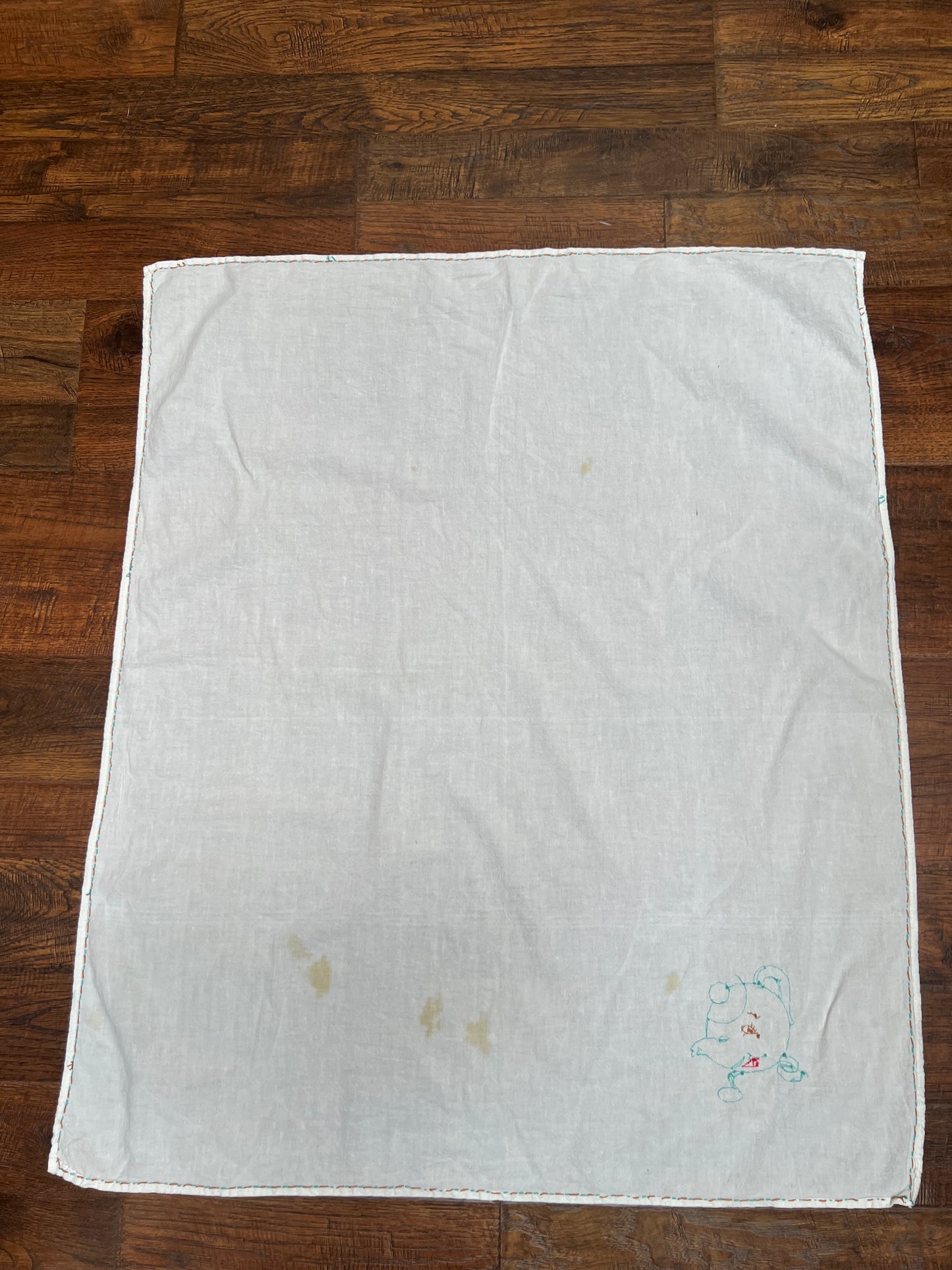 Vintage Linens - Pair of Tea Towels - Anthropomorphic Embroidery - Plates, Teacups, and Teapot