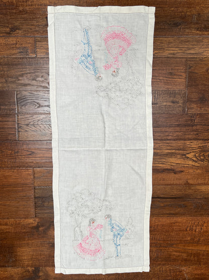 Vintage Linens - Embroidered Table Runner - Courting Lord and Lady