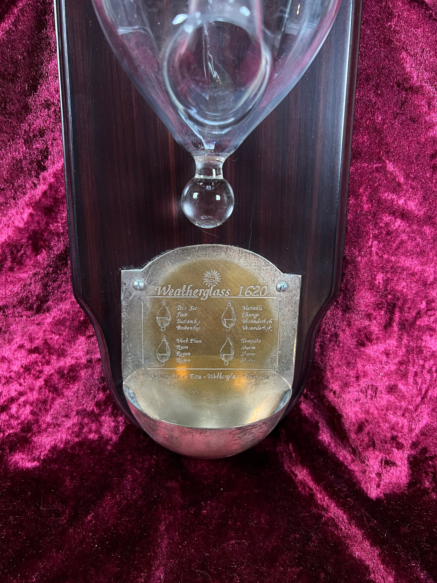 Vintage Weatherglass Wall Hanging Barometer – 1620 Thunder Bottle On Wood