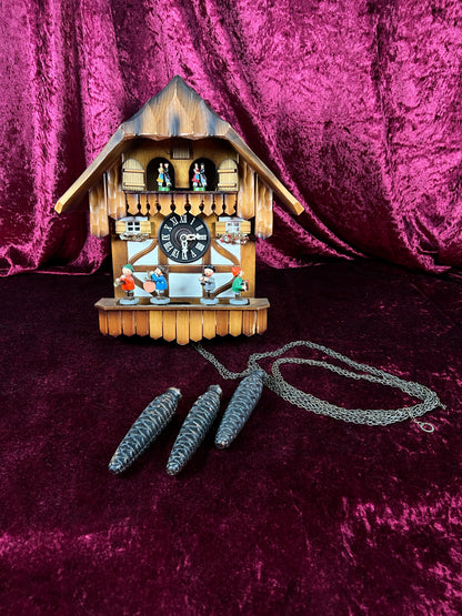Vintage Musical and Mechanical German Cuckoo Clock with Pine Cone Weights - Viennese Waltz