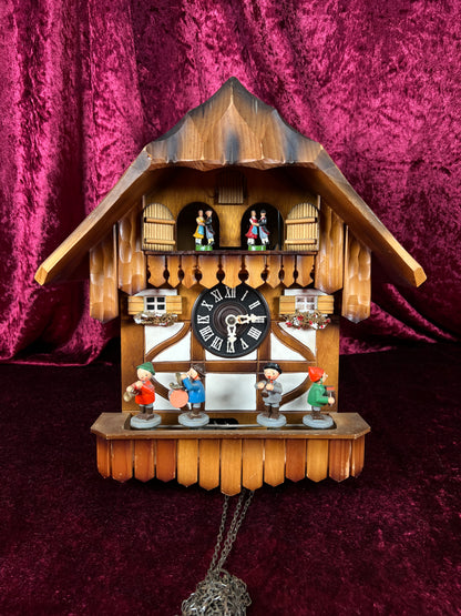 Vintage Musical and Mechanical German Cuckoo Clock with Pine Cone Weights - Viennese Waltz
