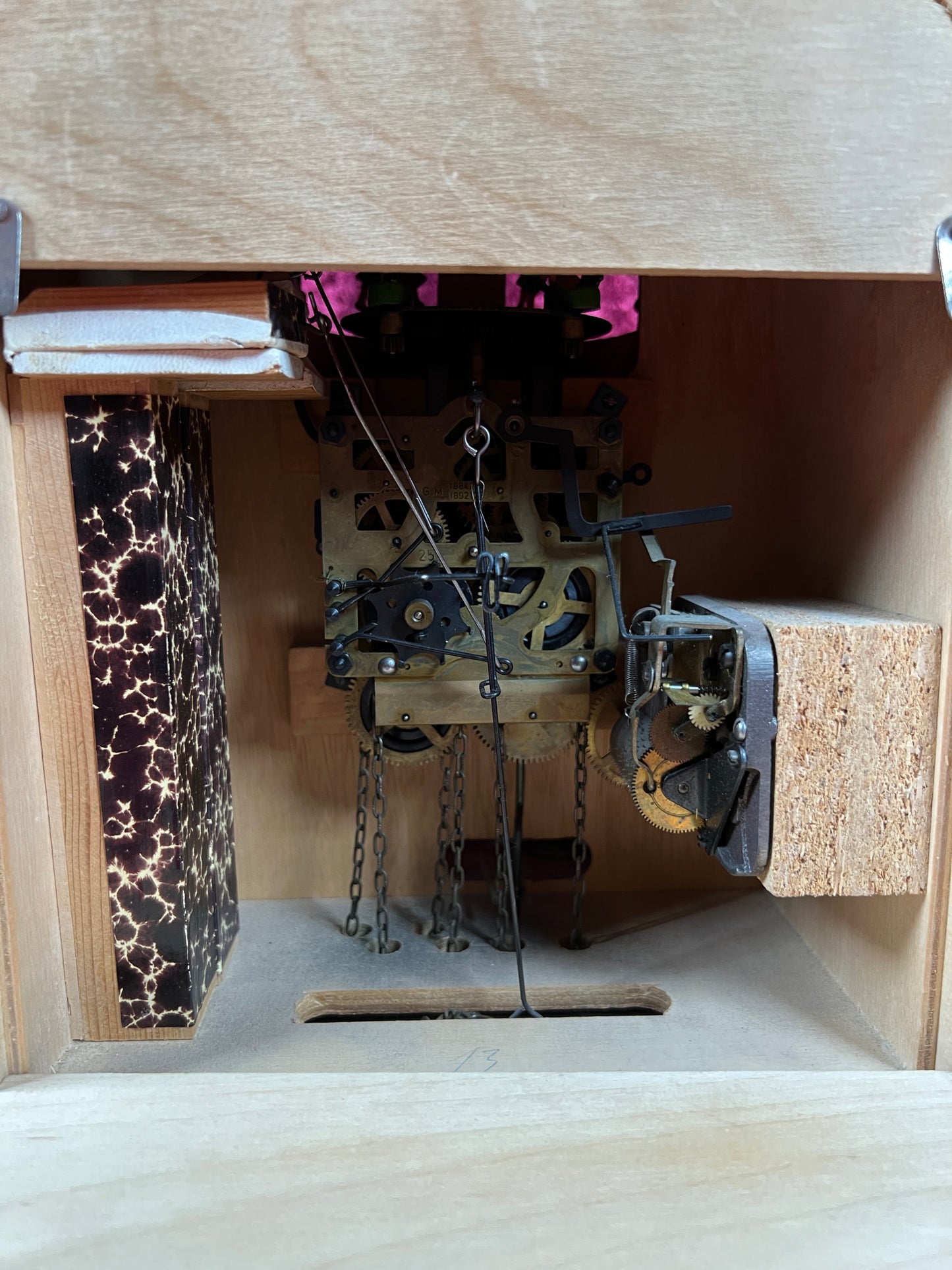 Vintage Musical and Mechanical German Cuckoo Clock with Pine Cone Weights - Viennese Waltz