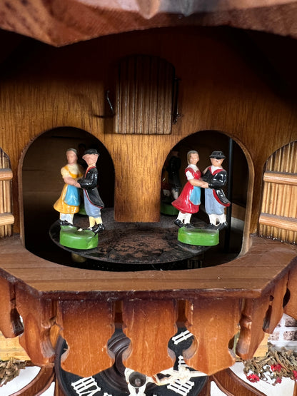 Vintage Musical and Mechanical German Cuckoo Clock with Pine Cone Weights - Viennese Waltz