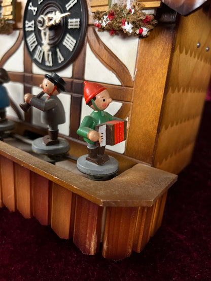 Vintage Musical and Mechanical German Cuckoo Clock with Pine Cone Weights - Viennese Waltz