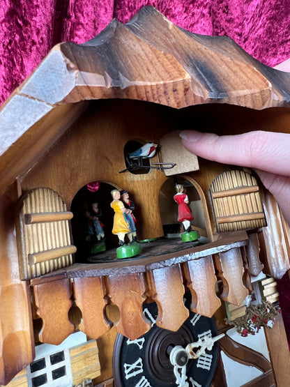 Vintage Musical and Mechanical German Cuckoo Clock with Pine Cone Weights - Viennese Waltz