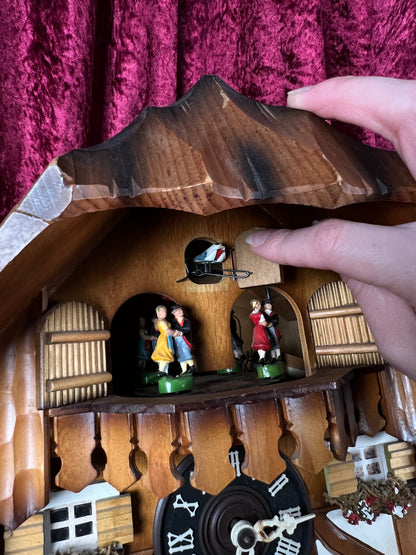 Vintage Musical and Mechanical German Cuckoo Clock with Pine Cone Weights - Viennese Waltz