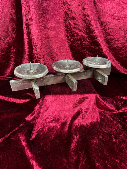 Vintage Mid Century Metal Candle Holder - Three Place Brutalist Candle Stand