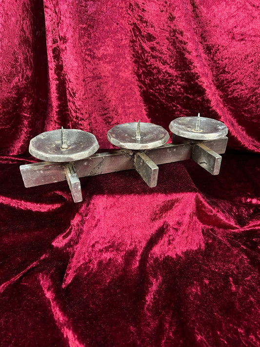 Vintage Mid Century Metal Candle Holder - Three Place Brutalist Candle Stand