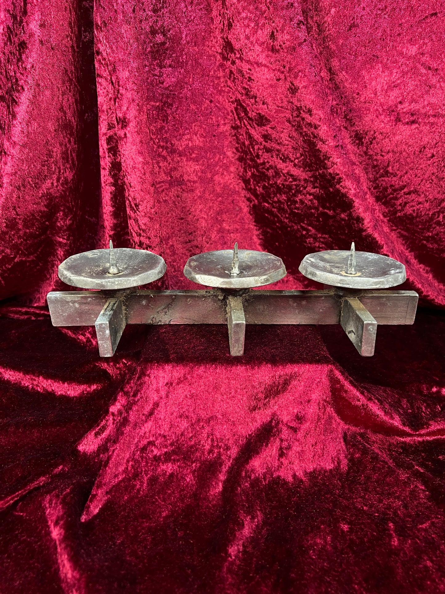 Vintage Mid Century Metal Candle Holder - Three Place Brutalist Candle Stand