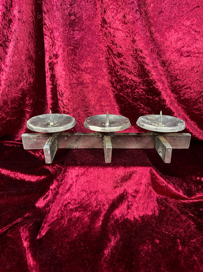 Vintage Mid Century Metal Candle Holder - Three Place Brutalist Candle Stand