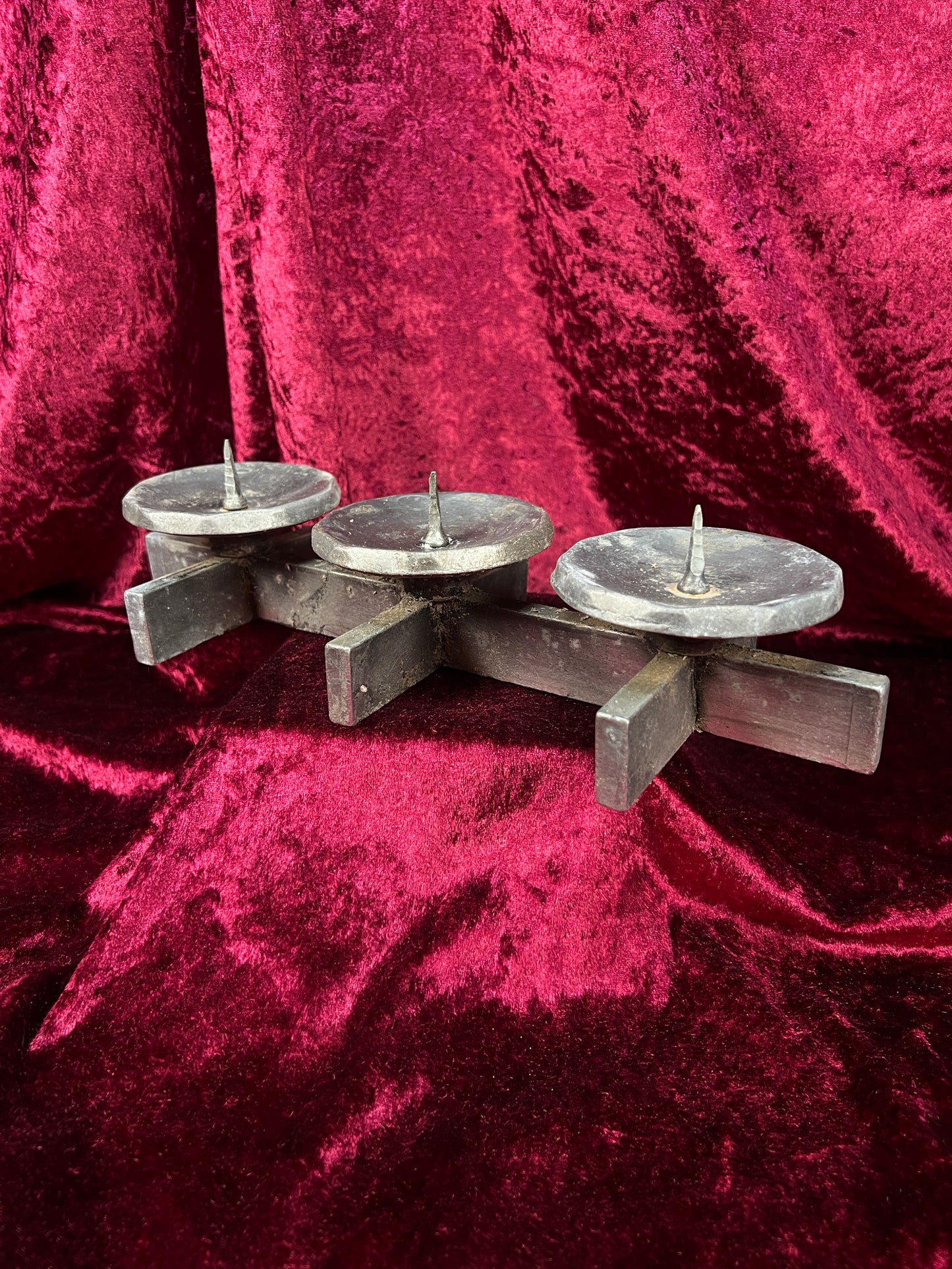 Vintage Mid Century Metal Candle Holder - Three Place Brutalist Candle Stand