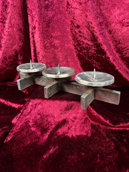 Vintage Mid Century Metal Candle Holder - Three Place Brutalist Candle Stand
