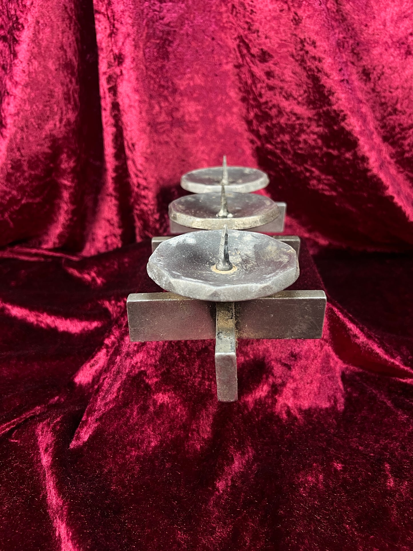 Vintage Mid Century Metal Candle Holder - Three Place Brutalist Candle Stand