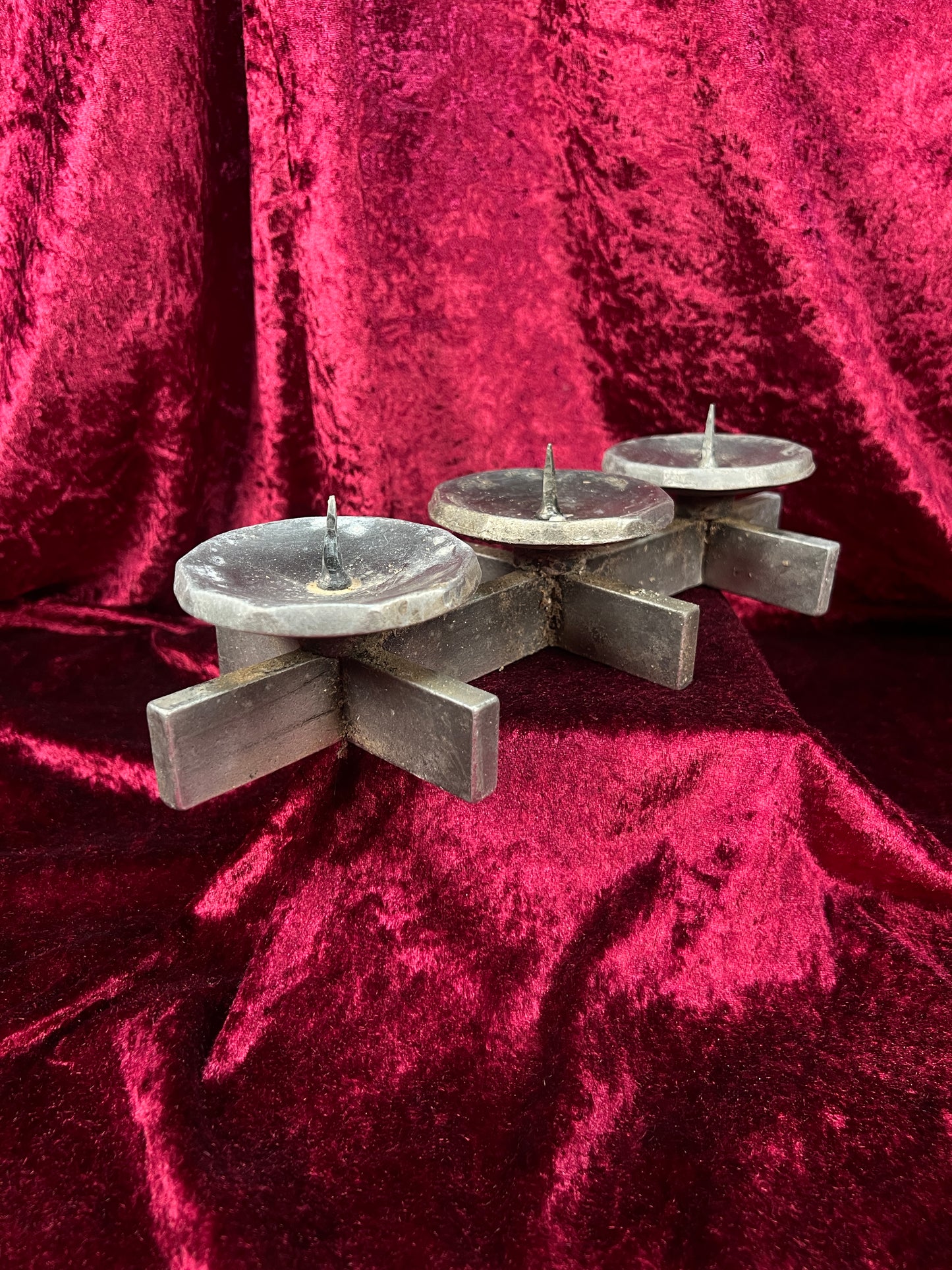 Vintage Mid Century Metal Candle Holder - Three Place Brutalist Candle Stand