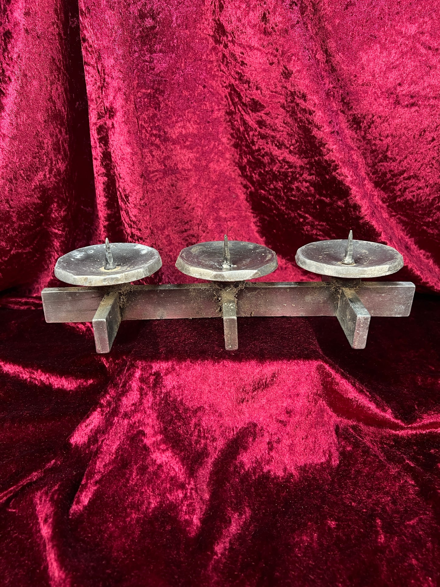 Vintage Mid Century Metal Candle Holder - Three Place Brutalist Candle Stand