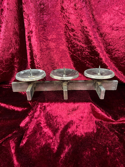 Vintage Mid Century Metal Candle Holder - Three Place Brutalist Candle Stand