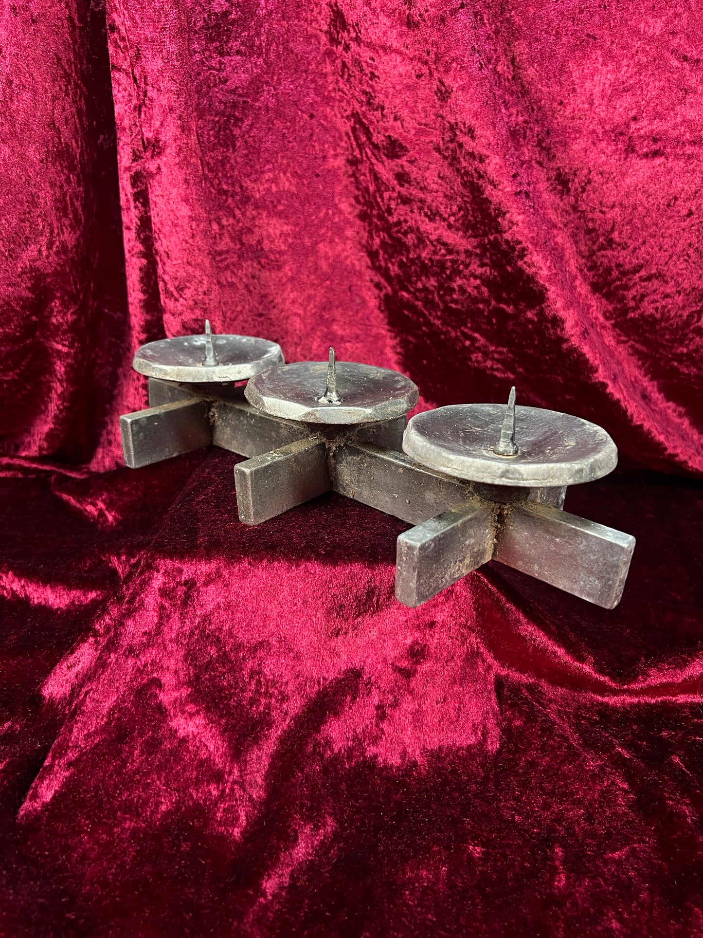 Vintage Mid Century Metal Candle Holder - Three Place Brutalist Candle Stand