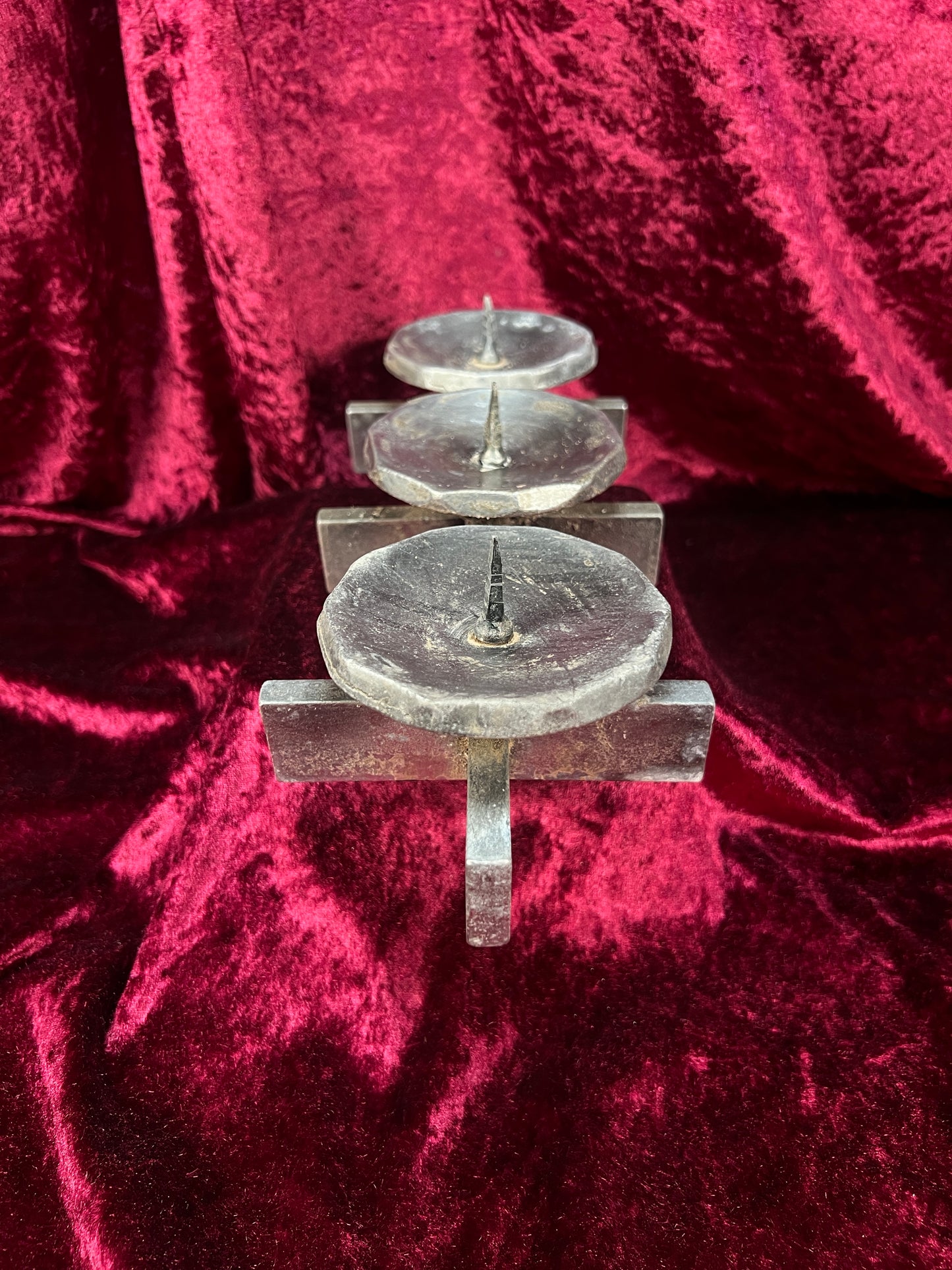 Vintage Mid Century Metal Candle Holder - Three Place Brutalist Candle Stand