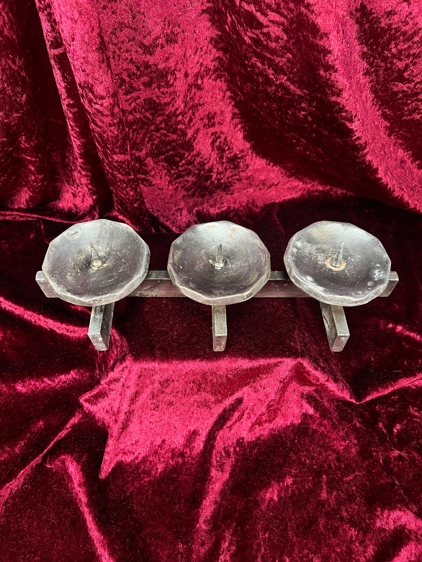 Vintage Mid Century Metal Candle Holder - Three Place Brutalist Candle Stand