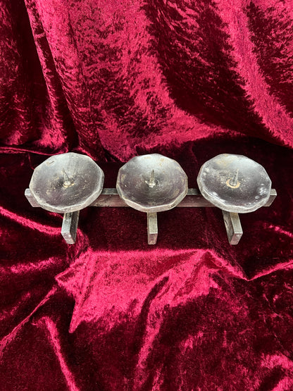 Vintage Mid Century Metal Candle Holder - Three Place Brutalist Candle Stand