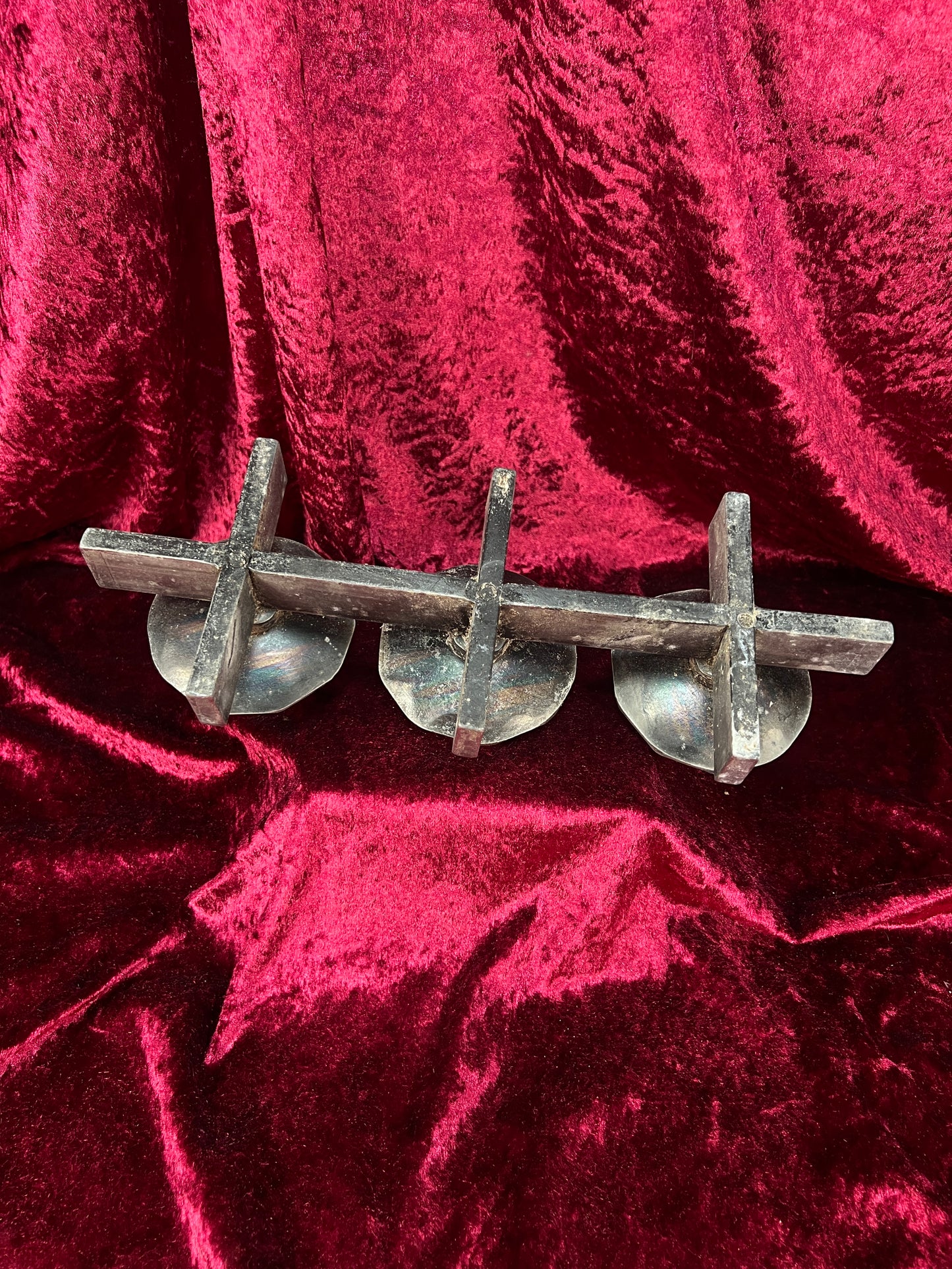 Vintage Mid Century Metal Candle Holder - Three Place Brutalist Candle Stand