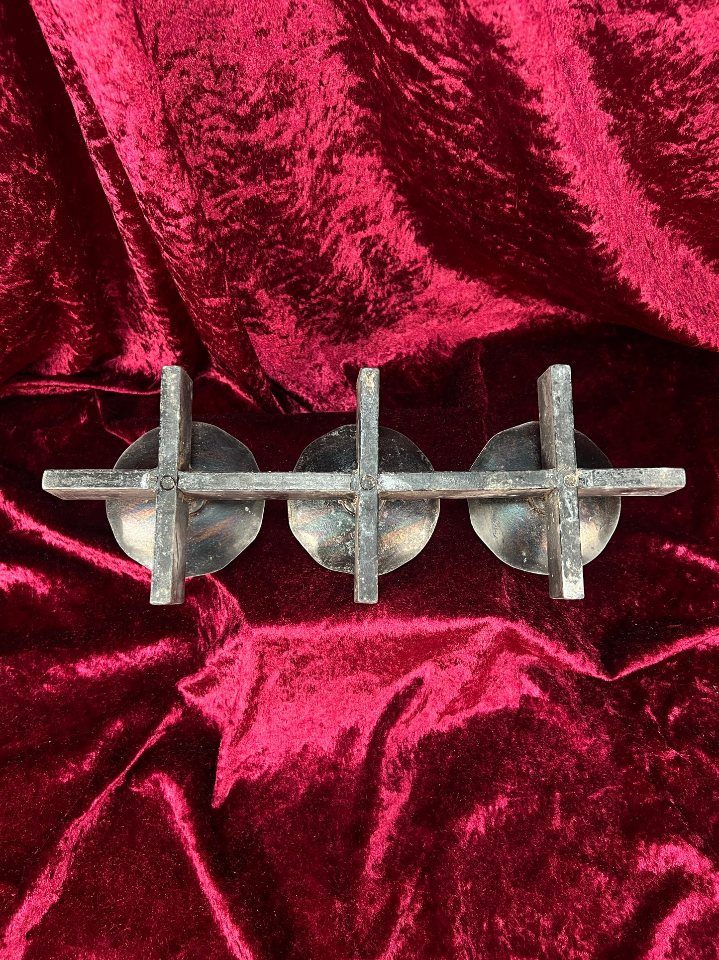 Vintage Mid Century Metal Candle Holder - Three Place Brutalist Candle Stand