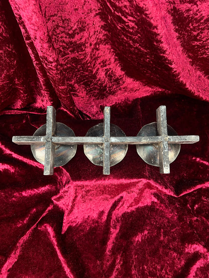 Vintage Mid Century Metal Candle Holder - Three Place Brutalist Candle Stand