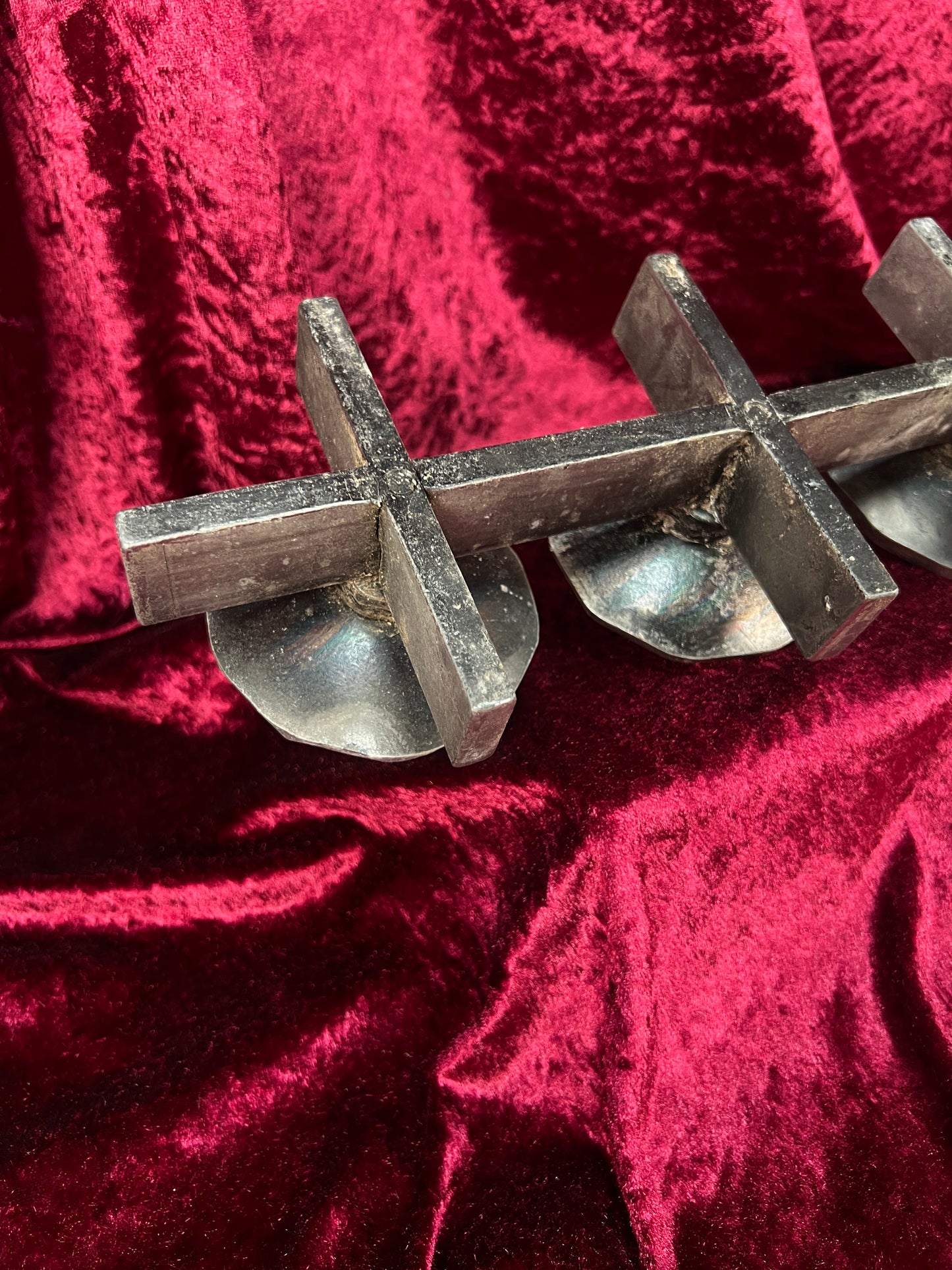Vintage Mid Century Metal Candle Holder - Three Place Brutalist Candle Stand