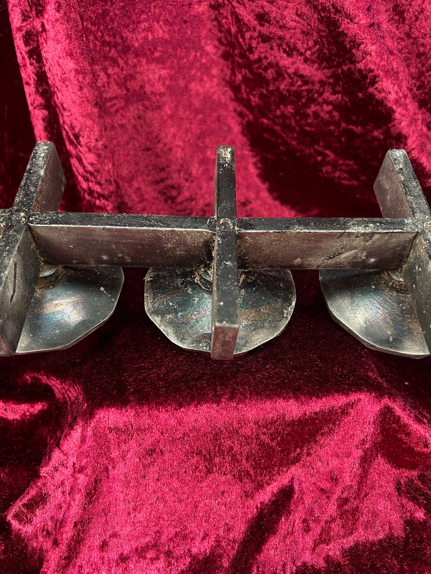 Vintage Mid Century Metal Candle Holder - Three Place Brutalist Candle Stand