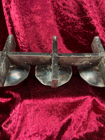 Vintage Mid Century Metal Candle Holder - Three Place Brutalist Candle Stand