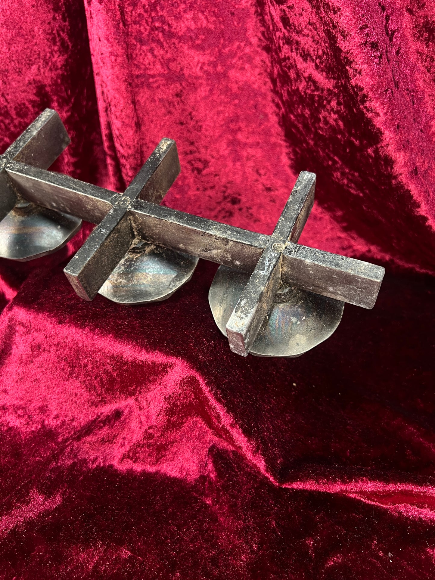 Vintage Mid Century Metal Candle Holder - Three Place Brutalist Candle Stand