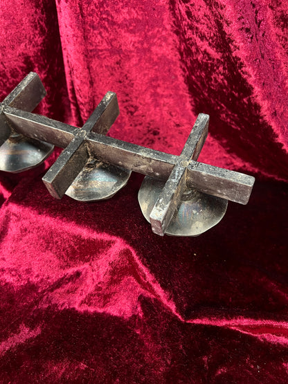 Vintage Mid Century Metal Candle Holder - Three Place Brutalist Candle Stand