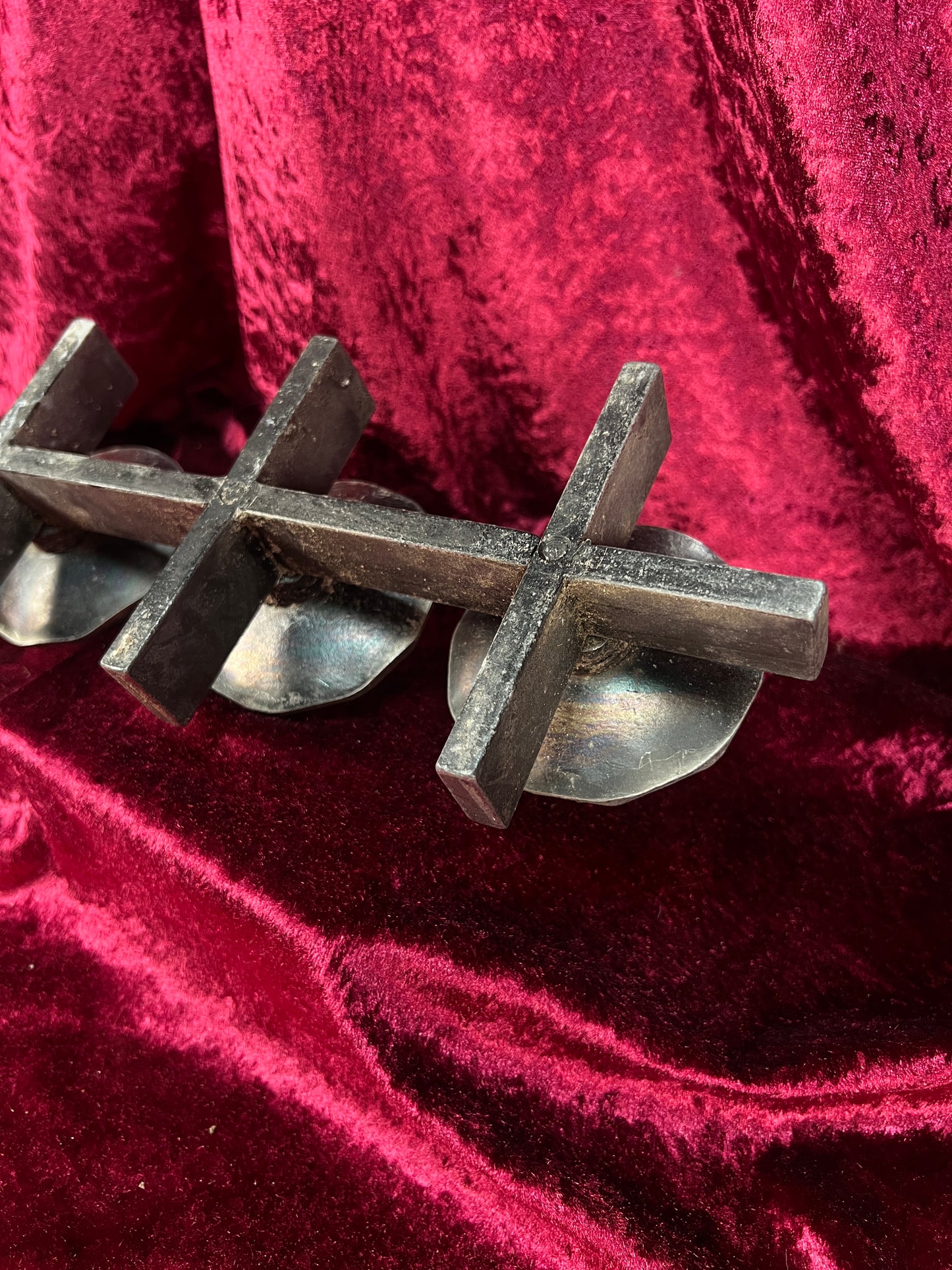 Vintage Mid Century Metal Candle Holder - Three Place Brutalist Candle Stand