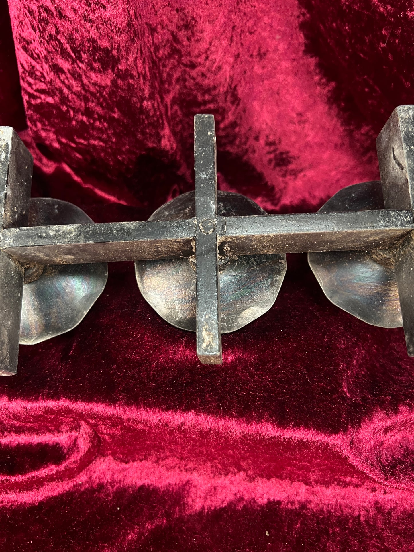 Vintage Mid Century Metal Candle Holder - Three Place Brutalist Candle Stand