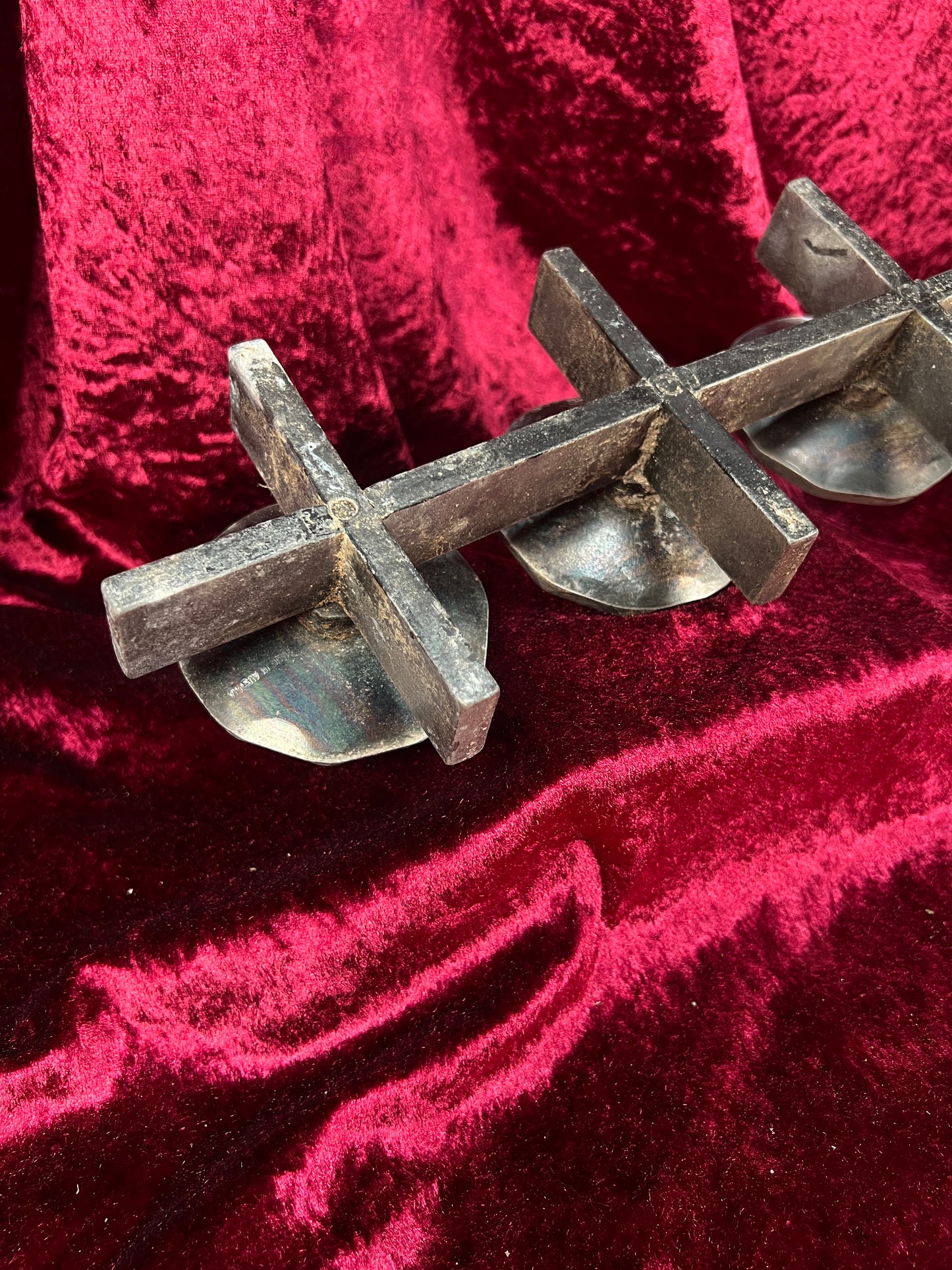 Vintage Mid Century Metal Candle Holder - Three Place Brutalist Candle Stand