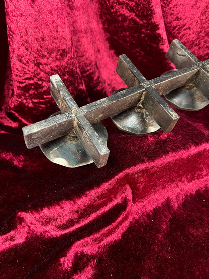 Vintage Mid Century Metal Candle Holder - Three Place Brutalist Candle Stand