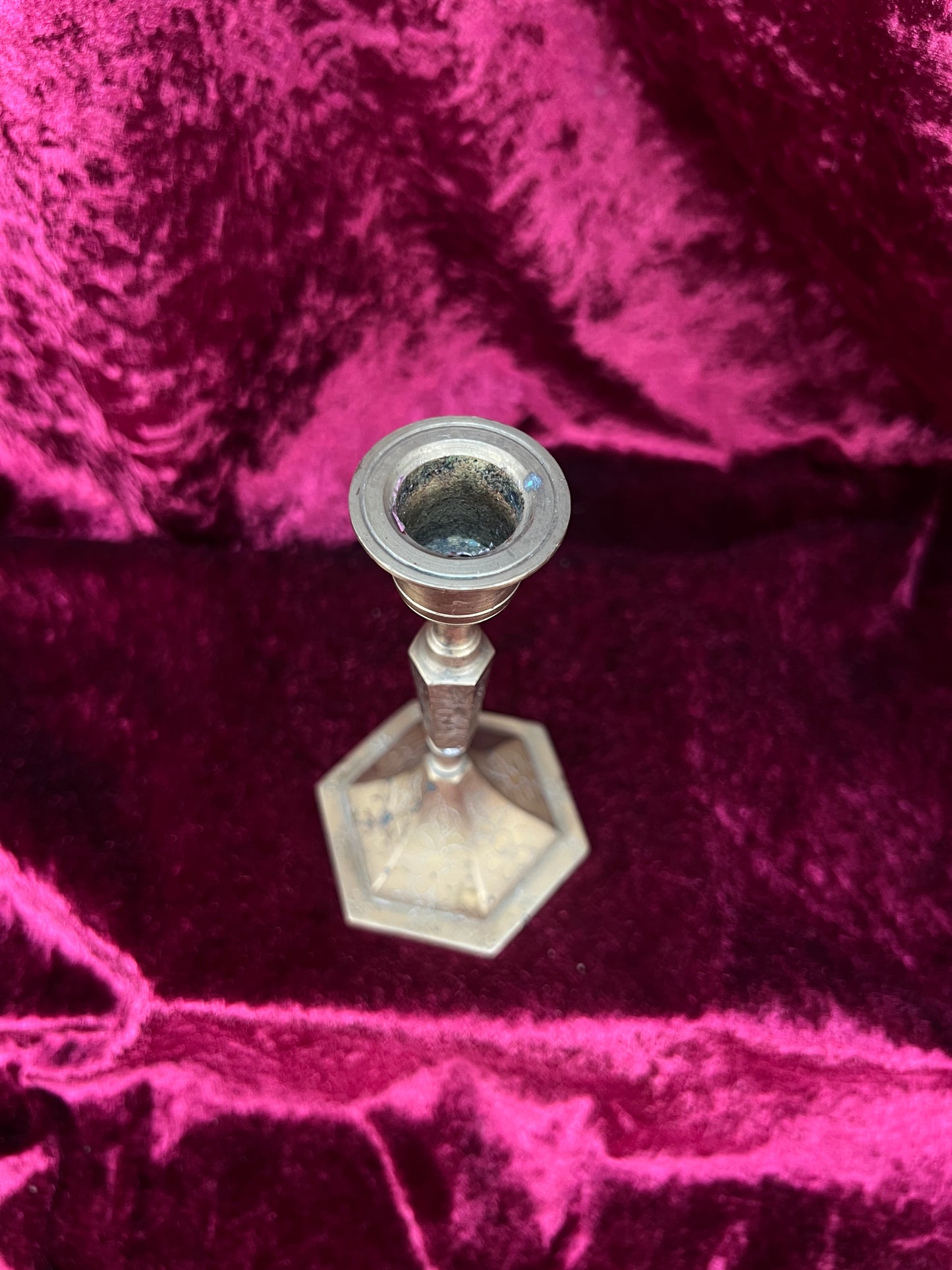 Vintage Brass Candlestick Holders - Etched Floral Hexagonal Pair - 5.5"