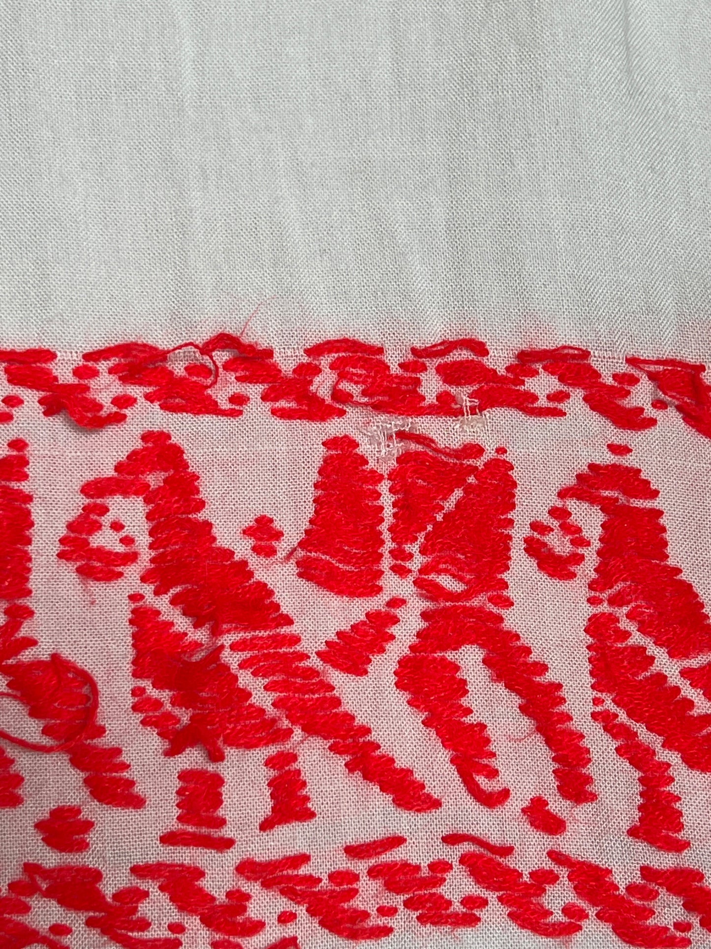 Vintage Clothing - Embroidered Tunic Top - Neon Red And White - Medium