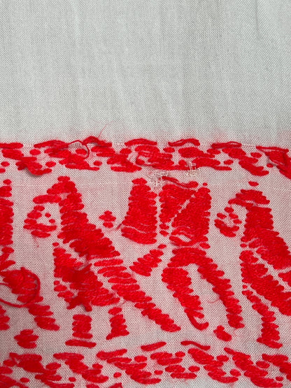 Vintage Clothing - Embroidered Tunic Top - Neon Red And White - Medium