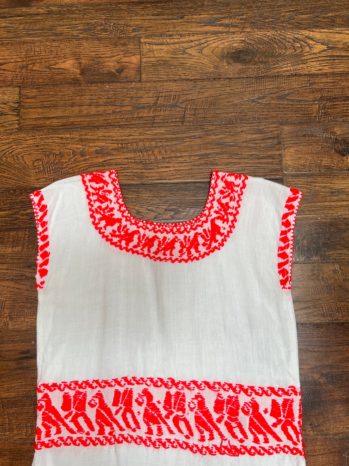 Vintage Clothing - Embroidered Tunic Top - Neon Red And White - Medium