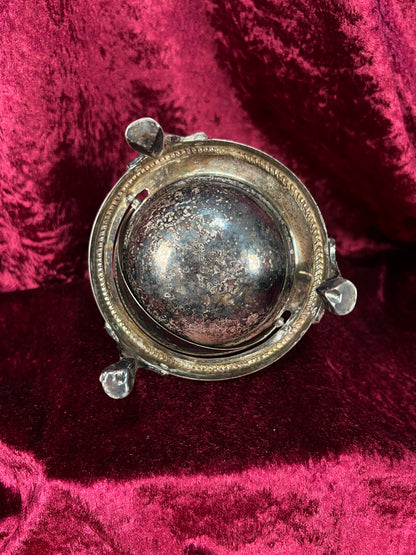Vintage Silverplate Roll Top Caviar Butter Dish - Lion Head Feet
