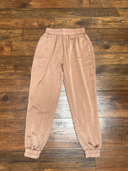 Clothing - Elastic Waistband Silky Pants - Taupe Brown - X-Small - Amaryllis