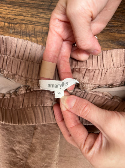 Clothing - Elastic Waistband Silky Pants - Taupe Brown - X-Small - Amaryllis