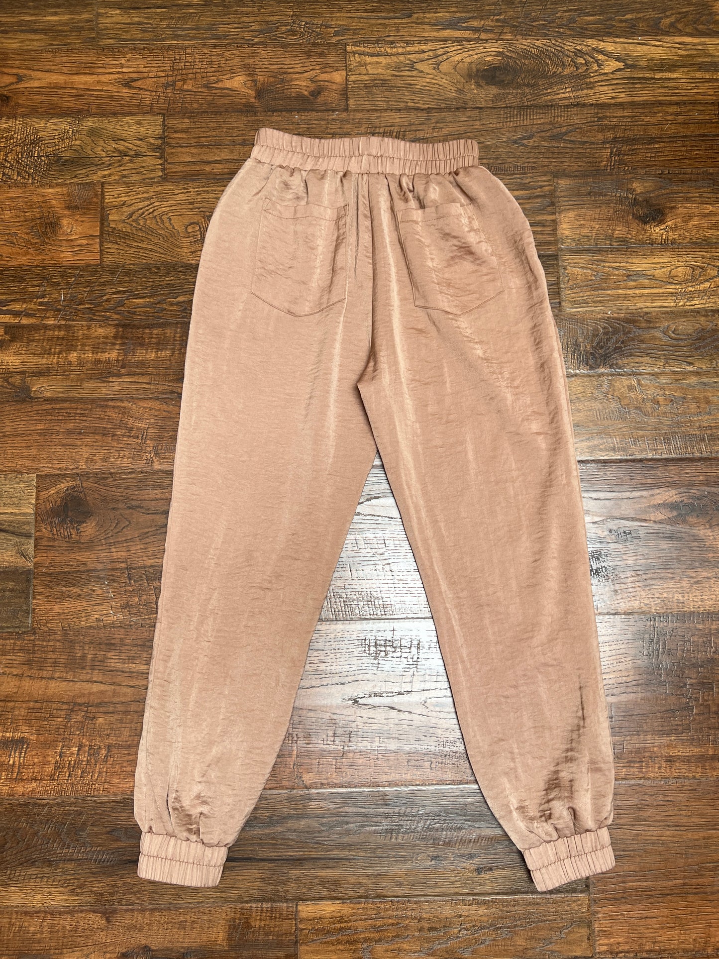 Clothing - Elastic Waistband Silky Pants - Taupe Brown - X-Small - Amaryllis