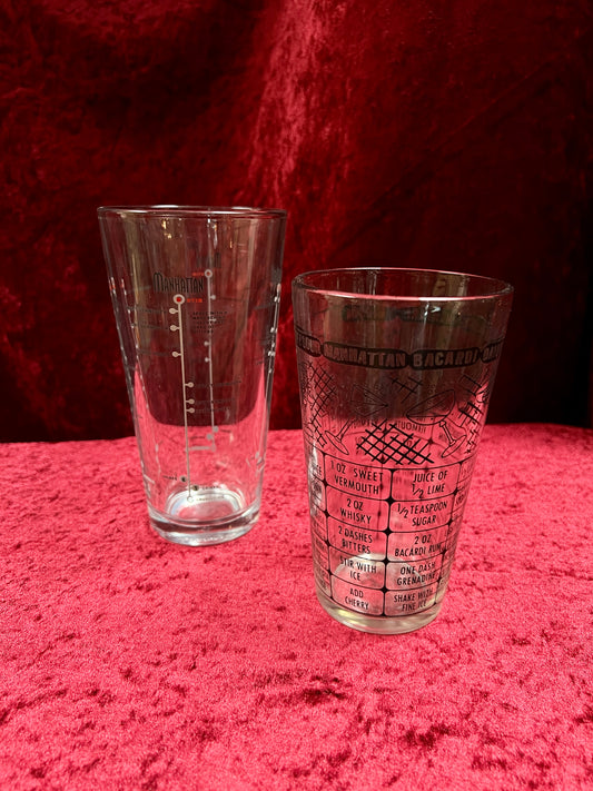 Vintage Glass Cocktail Recipe Tumbler Pair - Mismatched Mid Century Barware