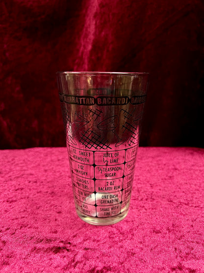 Vintage Glass Cocktail Recipe Tumbler Pair - Mismatched Mid Century Barware