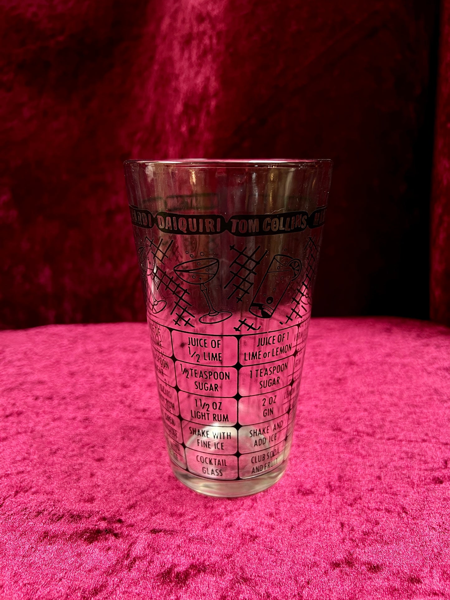 Vintage Glass Cocktail Recipe Tumbler Pair - Mismatched Mid Century Barware